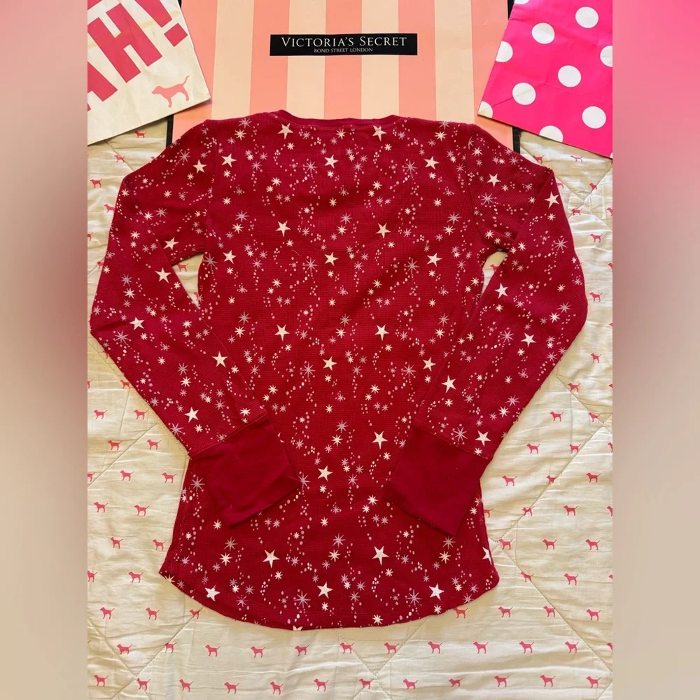 VICTORIA’S SECRET VINTAGE Y2K THERMAL PJ PAJAMA SET HENLEY RED STARS RARE NWT M - Picture 7 of 11